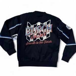 Busch Light Smooth to the Finish Black Racing Bomber Jacket Men's sz Small NWT